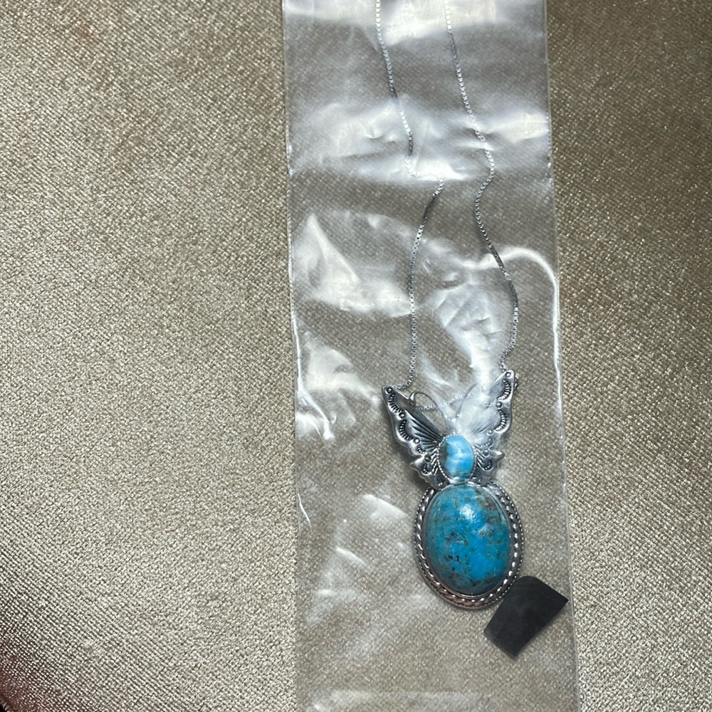 Turquoise & sliver butterfly necklace with stones